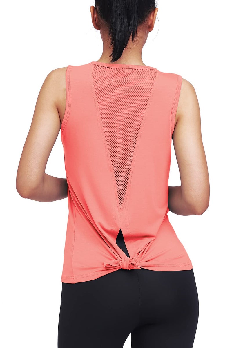 Mippo Workout Tops for Women Yoga Clothes Running Shirts Tie Back Tanks Tennis Shirts Athletic Exercise Tops Peach Red S - Image 5